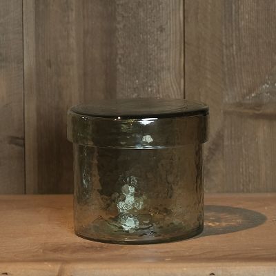 SMALL HAMMERED GREEN GLASS CANISTER