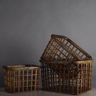 SET OF 3 VINTAGE WOODEN BASKETS