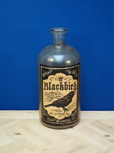 HANDPRINTED BLACKBIRD BEER GLASS BOTTL