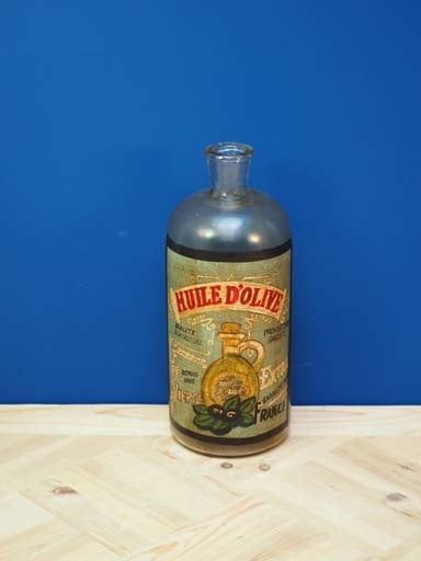 HANDPRINTED GLASS BOTTLE HUILE D&#39;OLIVE