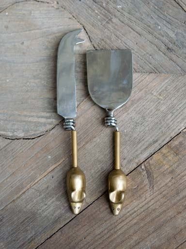 SET OF 2 SERVER SOURIS MOUSE BRASS HANDLE