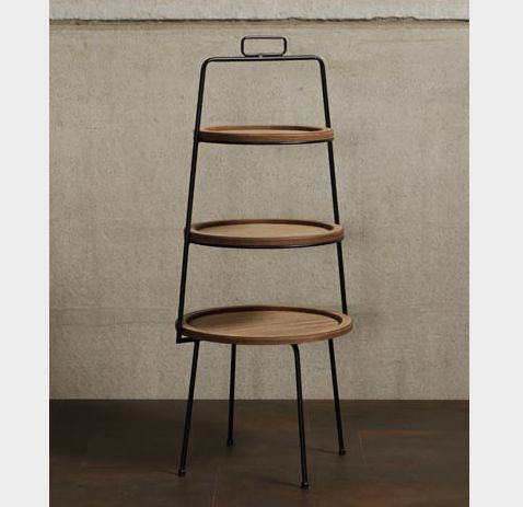 ROUND DISPLAY WITH 3 WOODEN SHELVES