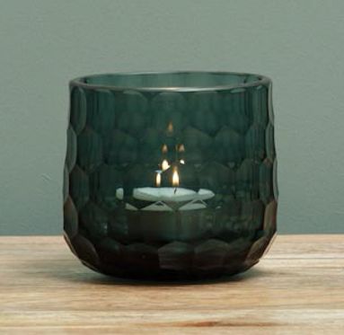 BLUE THICK GLASS CANDLEHOLDER HONEYCO