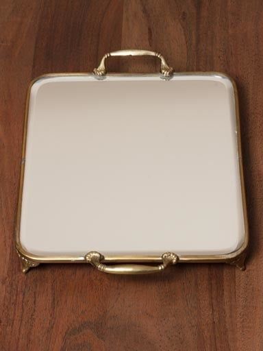 SMALL SQUARE MIRROR TRAY WITH 2 HANDLE