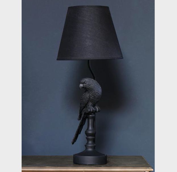 TABLE LAMP BLACK PARROT WITH SHADE