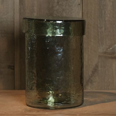 LARGE GREEN HAMMERED GLASS CANISTER