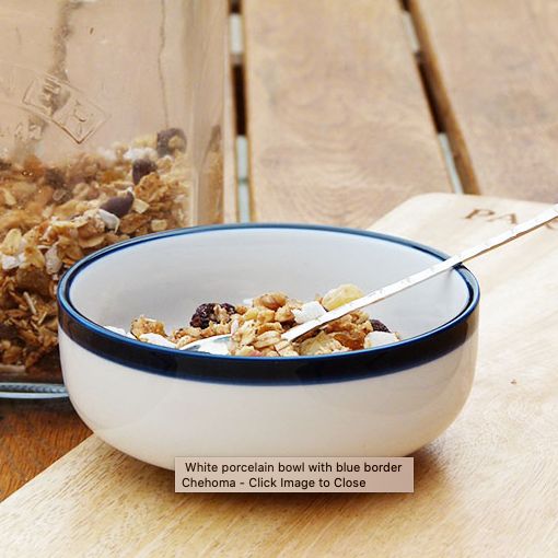 WHITE BOWLWITH BLUE EDGE