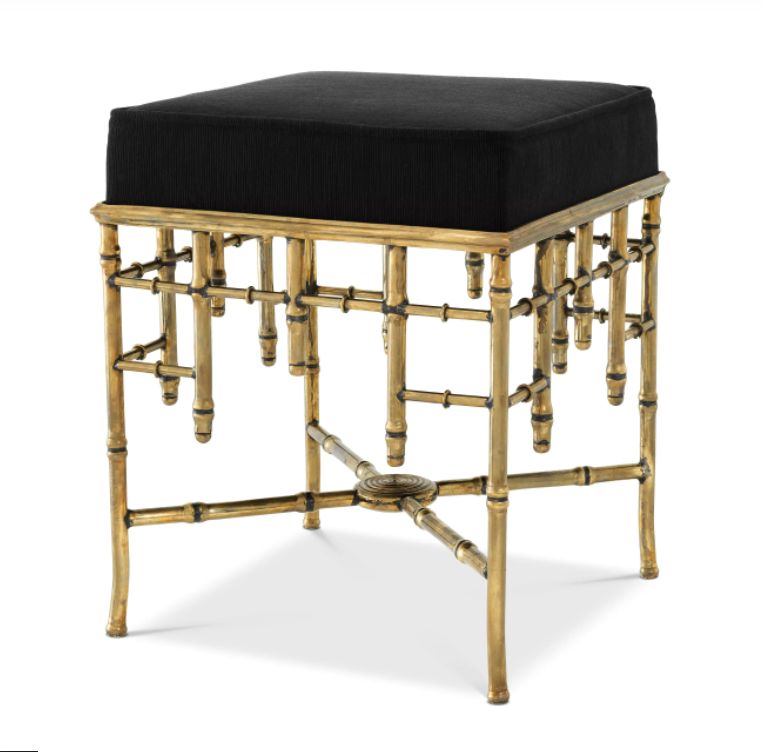 STOOL CECILIA VINTAGE BRASS FINISH ALBIN BLACK