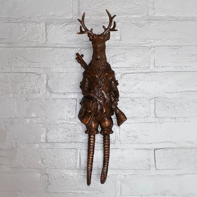 LARGE RESIN DEER HOOK BROWN