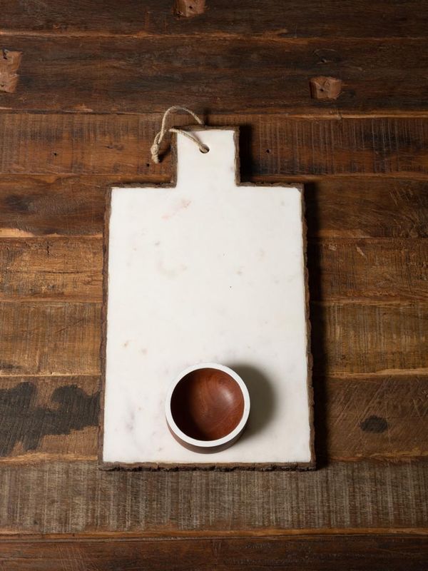 MARBLE CHOPPING BOARD WITH WOODEN DIP CUP