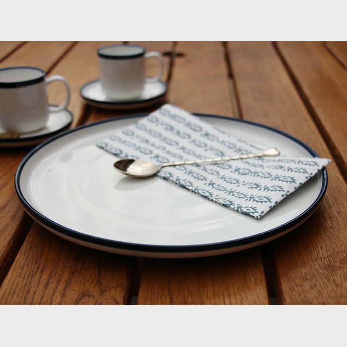 WHITE PLATE WITH BLUE EDGE