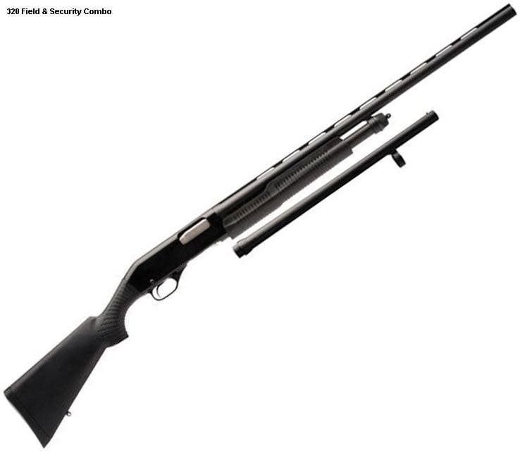 Stevens 320 Field/Security 2 barrel Combo 12GA 3&quot; 28&quot; Vent Rib &amp; 18.5&quot; Bead Sight Barrel Synthetic Stock Pump Action #19490