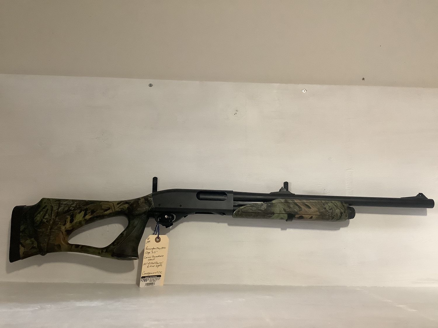 Remington Model 870 Super Mag 12ga 3.5&quot; Camo Thumbhole Stock 20&quot; Rifled Barrel Rifled Sights
