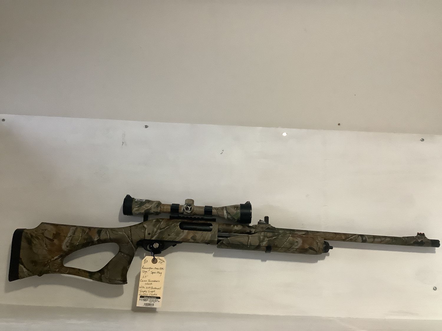 Remington Model 870 Super Mag 12ga 2 3/4&quot;-3.5&quot; Camo Thumbhole Stock With 3x9 Bushnell Trophy Scope  Turkey Choke
