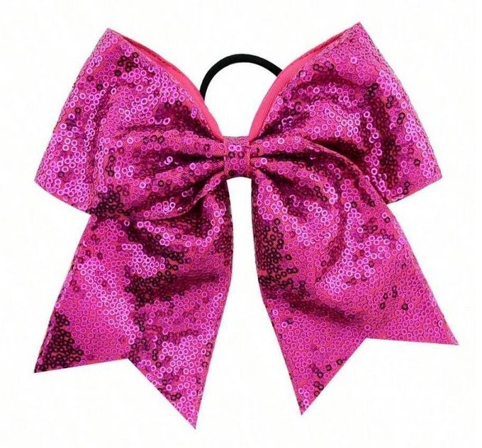 Sequin Bow Hair Tie, Colour: Hot Pink