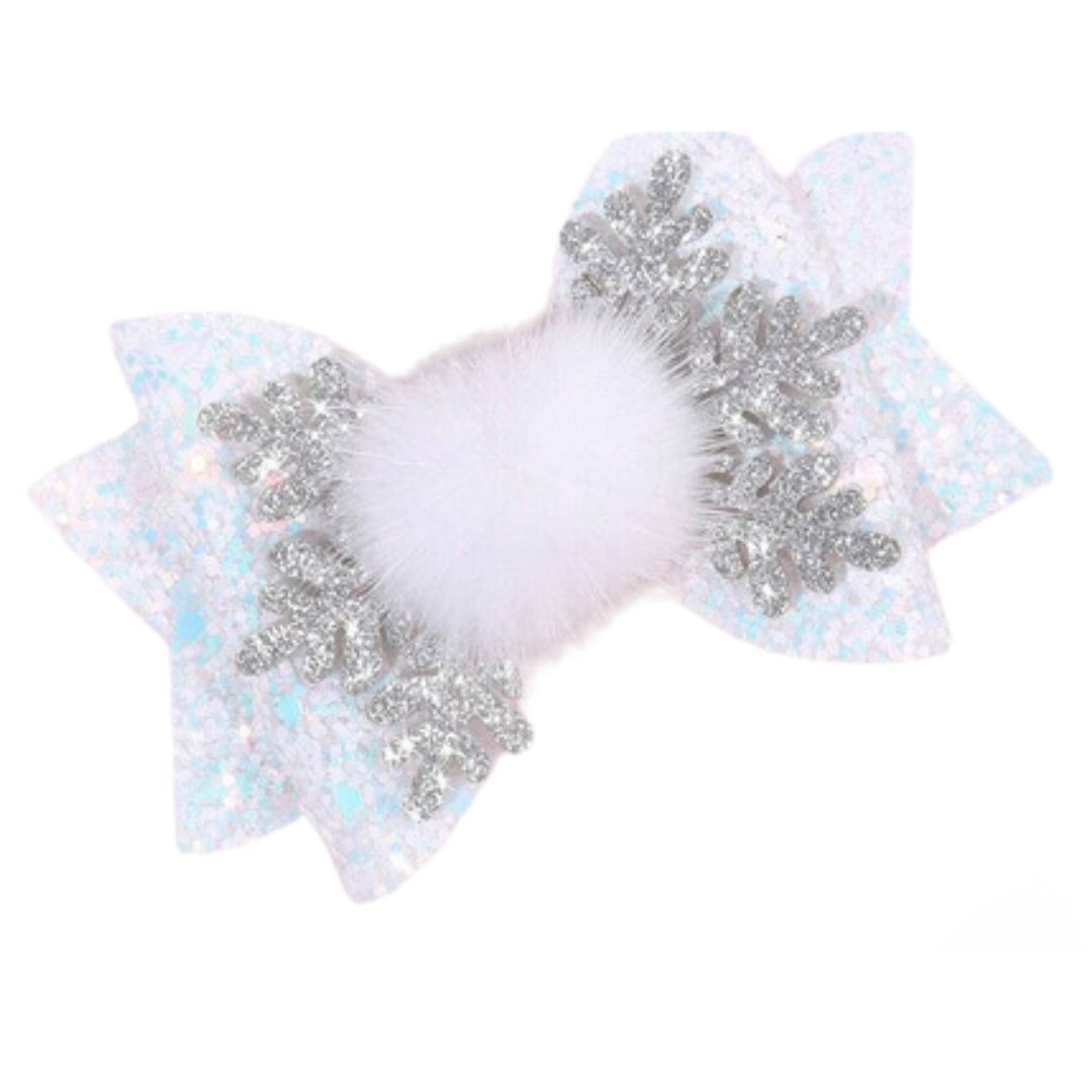 Snowflake Bow Hair Clips, Colour: White