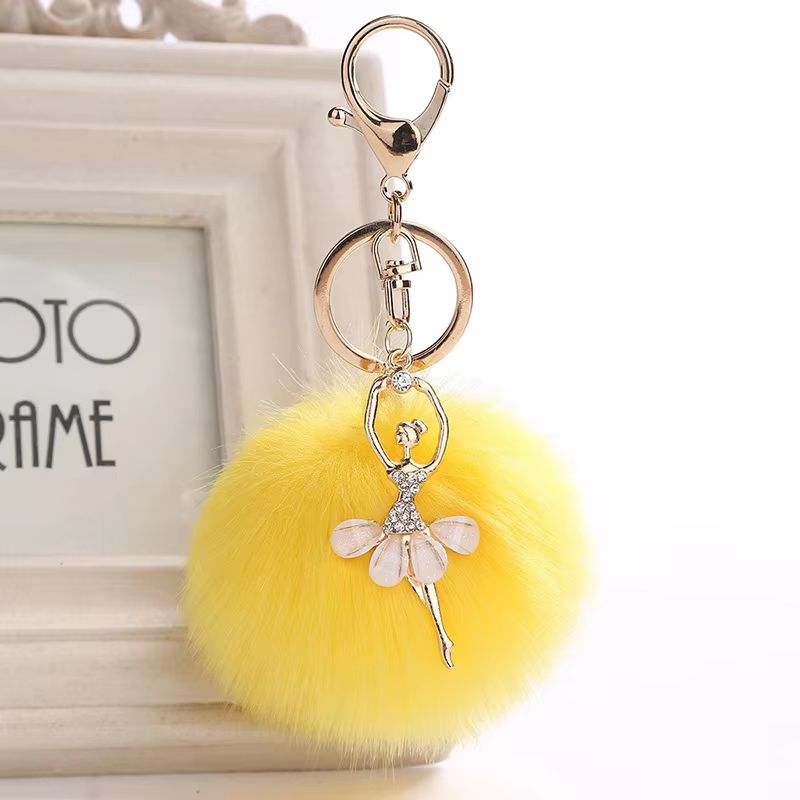 Pompom Ballerina Key Ring, Colour: Yellow