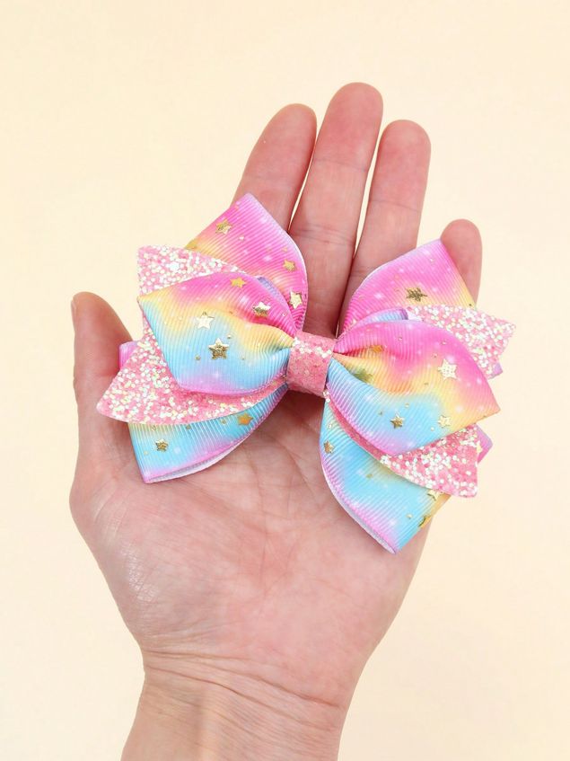 Rainbow Glitter Hair Clips, Colour: Pink Stars