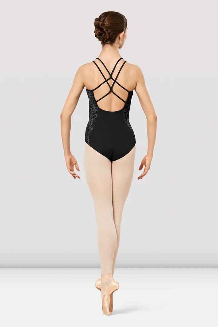 Bloch Kiara Animal Printed Mesh Womens Double Strap Leotard, Size: Adult Small, Colour: Black