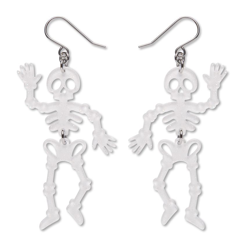 Dancing Skeletons Drop Earrings - White