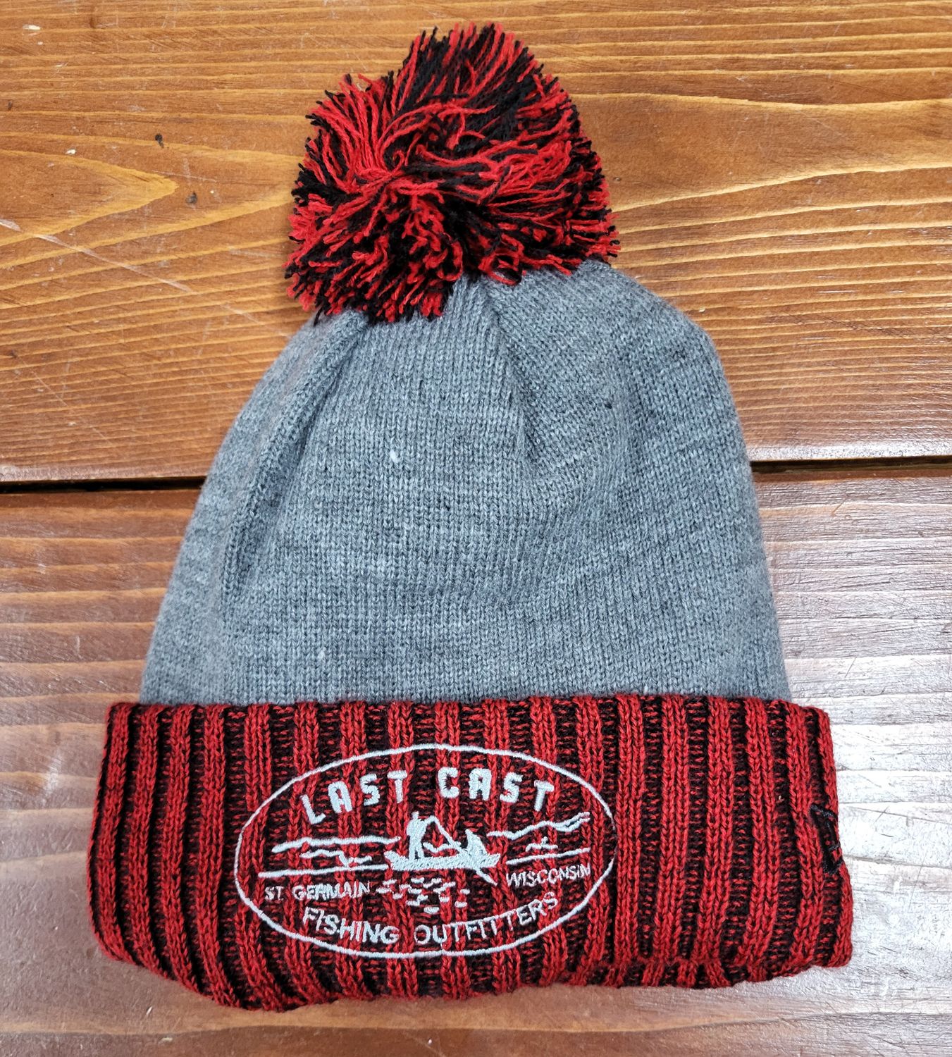 Pom Knit Hat, Color: Scarlet/Heather
