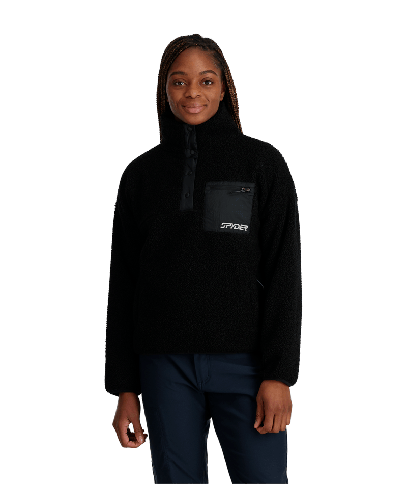 Womens Cloud Fleece Snap Pullover 23/24, Color: Black, Size: S