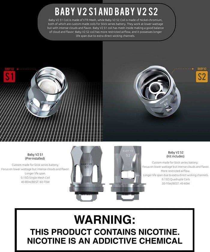 SMOK TFV8 BABY V2 (Version 2) - S Stick Series Replacement Coils - Pack Of 3