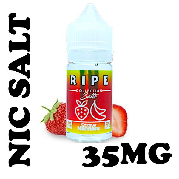 Vape 100 RIPE Collection by Savage, Flavor: Straw Nanners, ML size: 30 mL, NIC: 35mg 3.5%