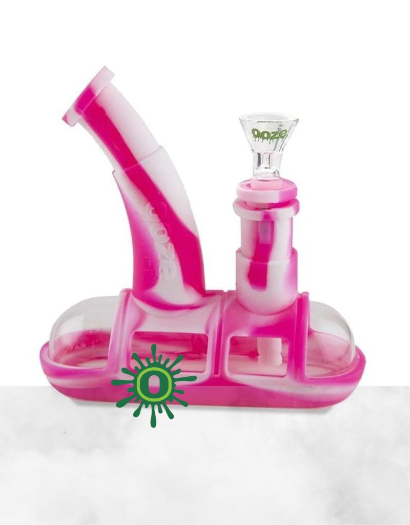 OOZE STEAMBOAT SILICONE GLASS WATER PIPE PINK/WHITE