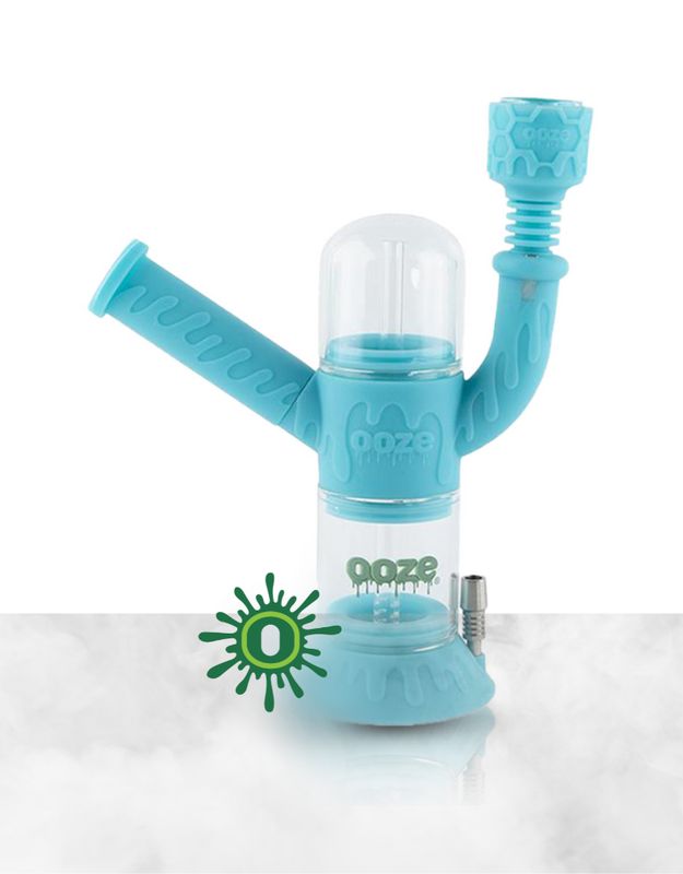 OOZE-CRANUIM SILICONE GLASS WATER PIPE 8&#39;&#39; &amp; NECTAR COLLECTOR 4 IN 1 - AQUA TEAL