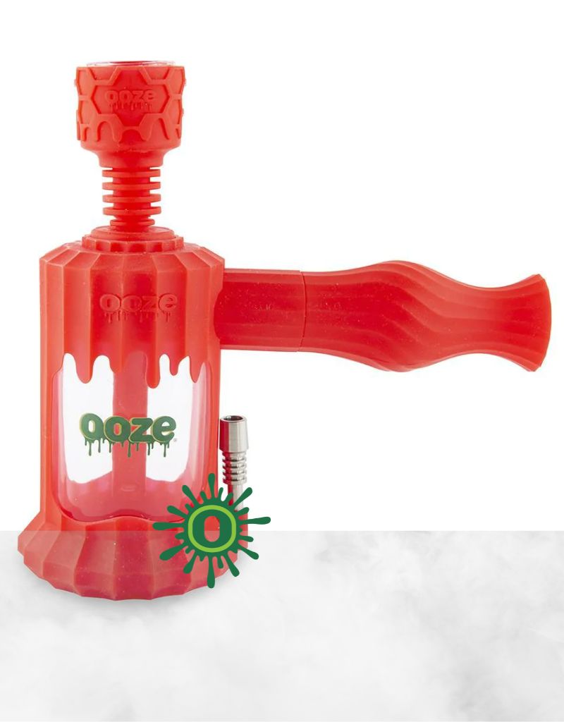 OOZE CLOBB SILICONE GLASS WATER PIPE &amp; NECTAR COLLECTOR SCARLET