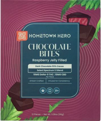 Hometown Hero 10mg Raspberry Jelly Dark Chocolate Bites