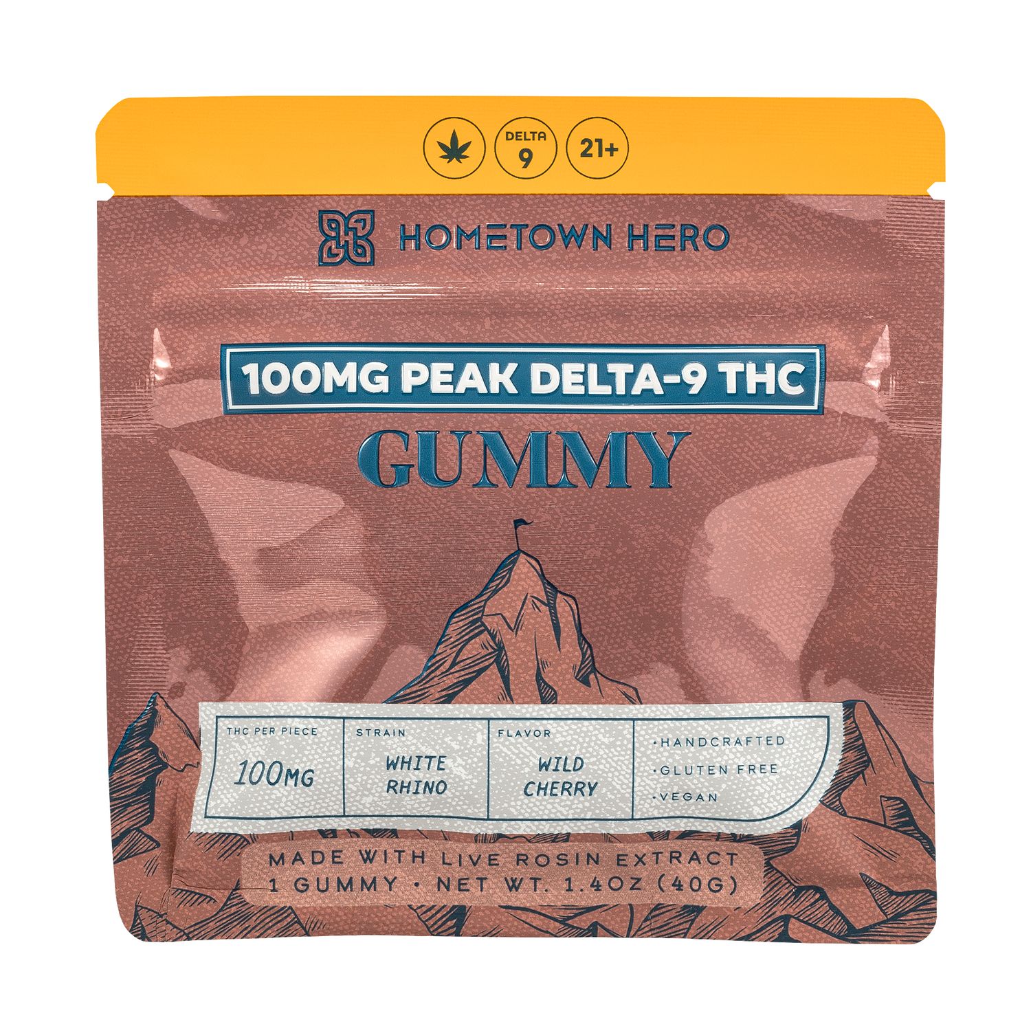 Hometown Hero Delta-9 Peak 100mg Gummies, Flavors: White Rhino - Wild Cherry