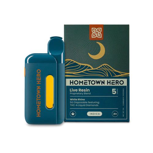 Hometown Hero 5g THC-A Liquid Diamond Live Resin Disposable, Strain: White Rhino