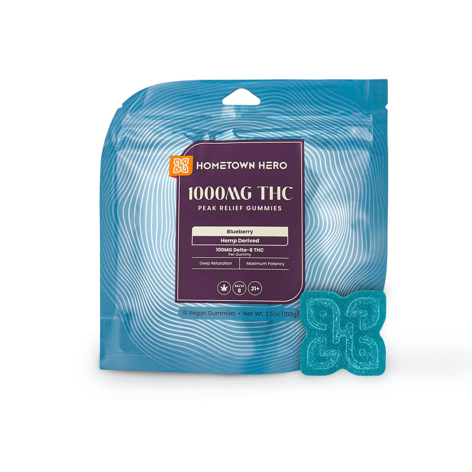 HOMETOWN HERO Delta8 Peak Relief Gummies, Flavors: Blueberry
