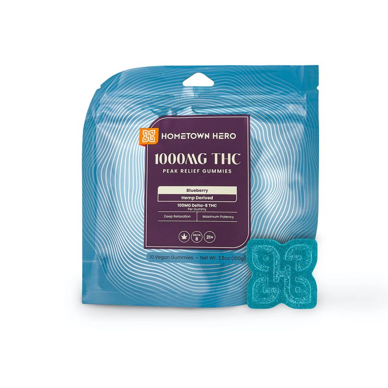 HOMETOWN HERO Delta8 Peak Relief Gummies, Flavors: Blueberry