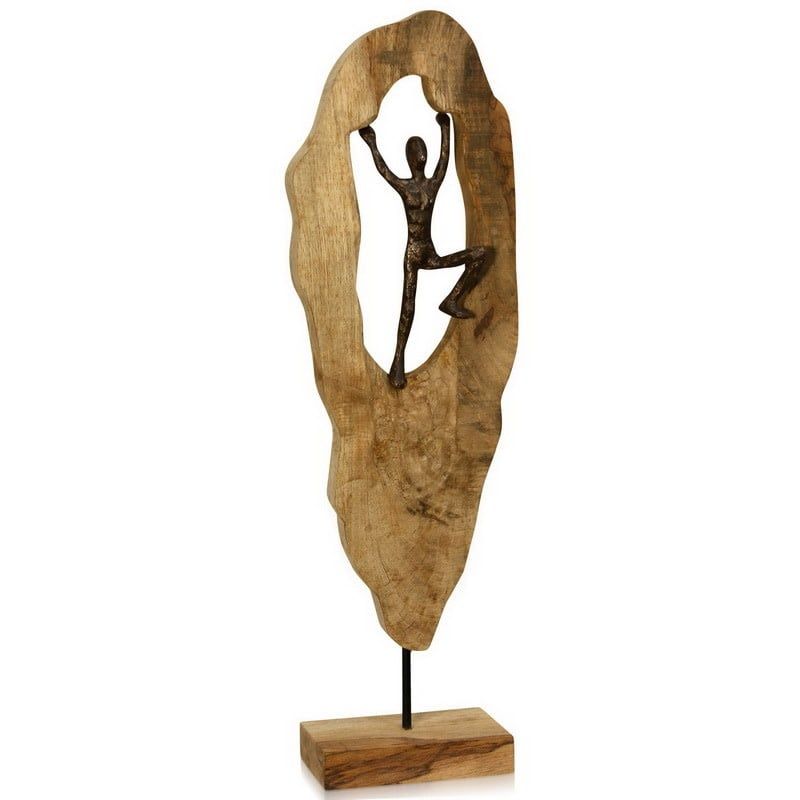 HUMAN ASCENDING 26&quot; CARVED WOOD WITH PEWTER MAN