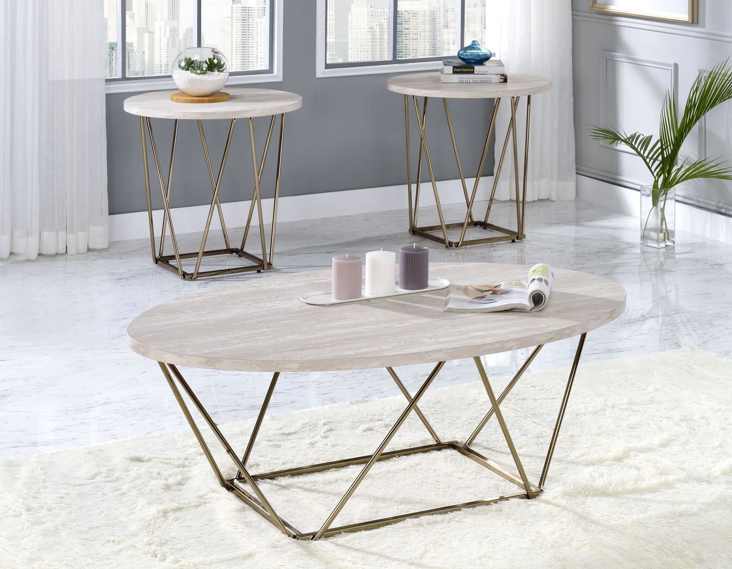 ROWYN FAUX MARBLE  END TABLE