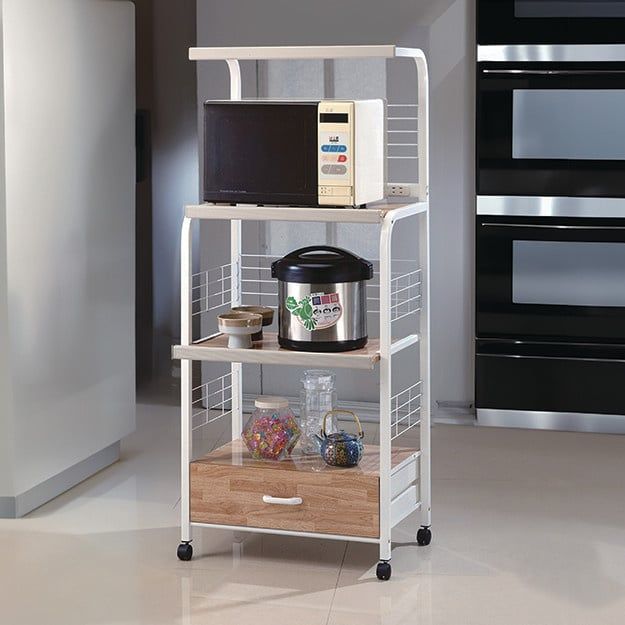 KITCHEN CART WITH SHELVES on Rollers  White