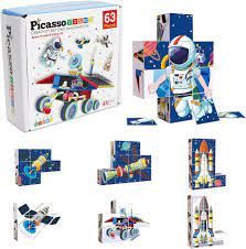 PicassoTiles 63 Piece Space Theme Building Blocks Sensory