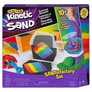 Kinetic Sand, Sandisfactory Set with 2lbs of Colored and Black Kinetic Sand, Includes Over 10 Tools