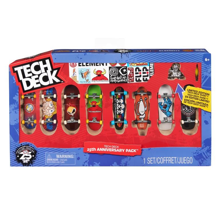 Tech Deck, 25th Anniversary 8-Pack Fingerboards with Exclusive Figure, Collectible and Customizable Mini Skateboards