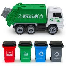 Garbage Truck Toy Friction Powered Trucks with 4 Cans