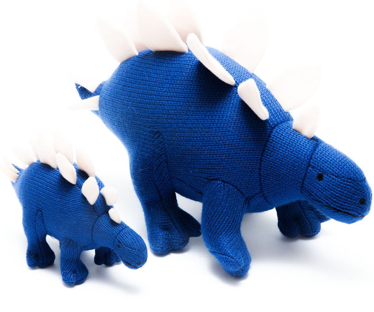 Knitted Blue Stegosaurus Baby Rattle