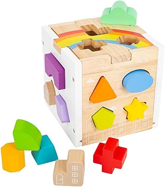 Small Foot Wooden Toys Rainbow Shape Sorter Cube Playset