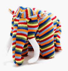 Knitted Woolly Mammoth Plush Toy in Bright Stripes