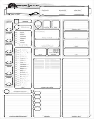 Dungeons &amp; Dragons RPG: Character Sheets