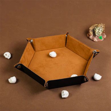Leatherette &amp; Velvet Dice Tray (Camel Hex)