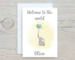 Welcome Baby Greetings Card with Mustard Elephant