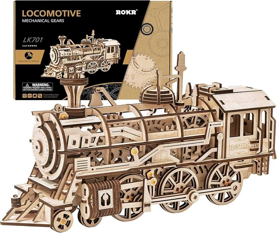 ROKR Locomotive Mechanical Wooden Gear 3D Puzzle Kit